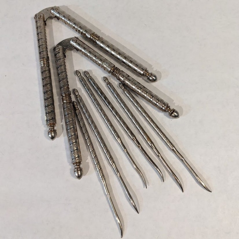Vintage HMQ Nutcracker and Pick Set 8‎ Piece Silver Tone Textured Metal Tools